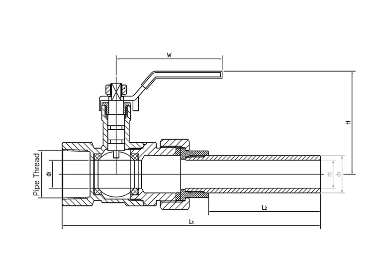 Extended Tube Weld Female Thread Brass Ball Valve